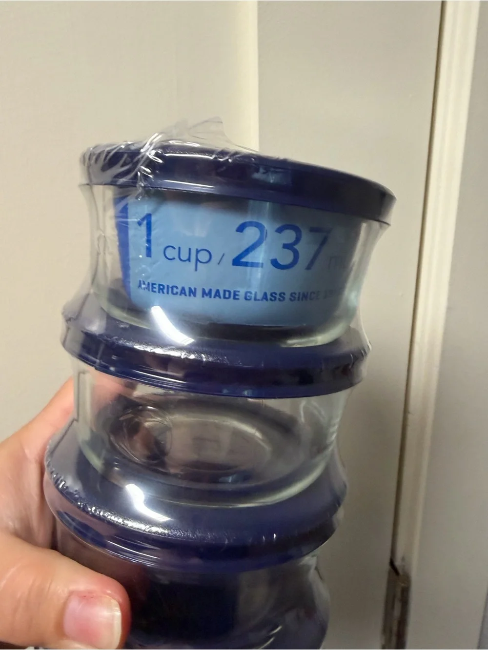 Stackable Clear Glass Food Storage Jars with Navy Lids
